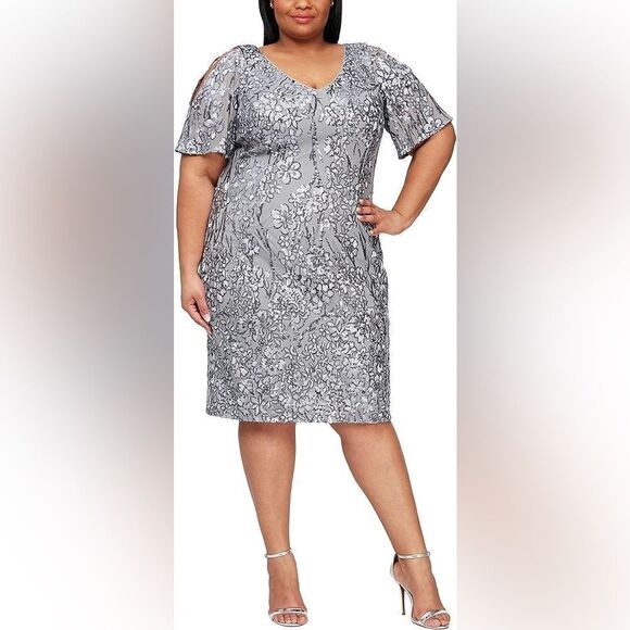 Alex Evenings Maxi Sequin Dress with Flutter Sleeves Size 22 - Picture 1 of 8